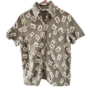 Vintage Sun River Men’s Shirt Sleeve Button Up Fishing Lures Sage Green Size M